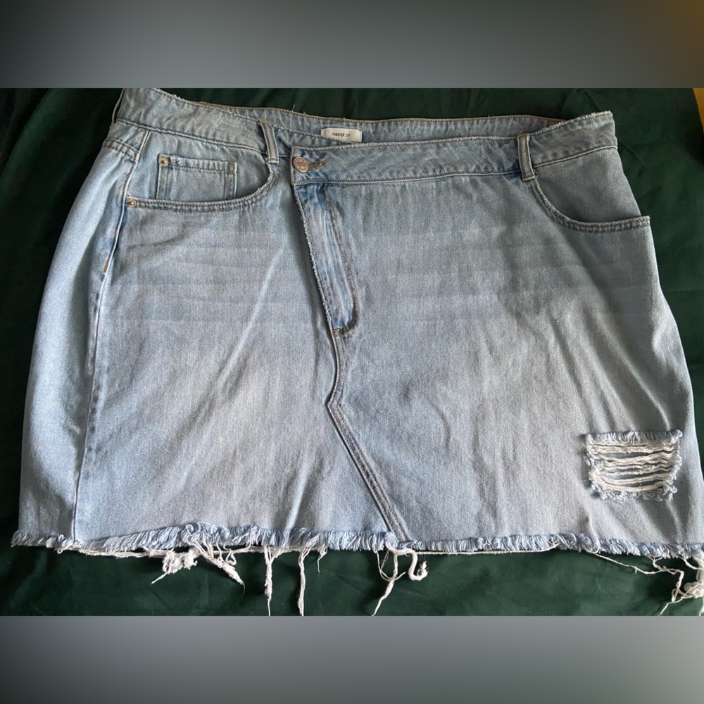Distressed Denim mini shirt with Asymmetrical button